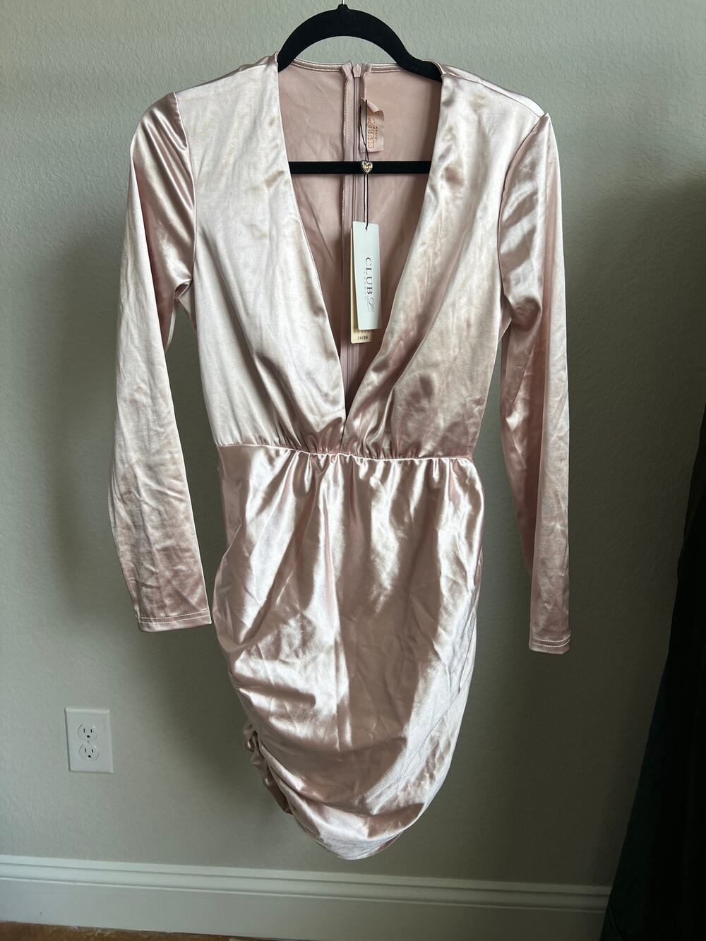 NWT Club L London Pink Satin ruched mini dress Size US 6